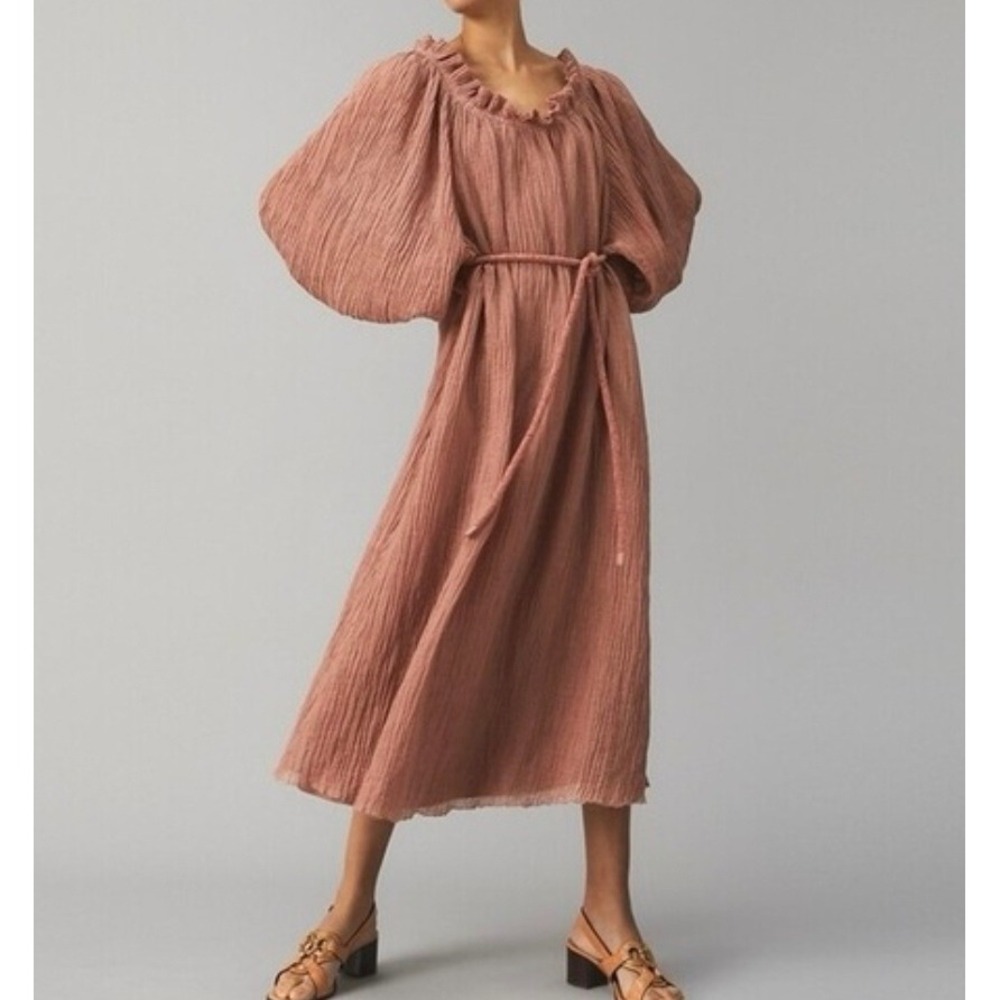 Tory Burch Puff Sleeve Caftan Midi Dress Terracotta Rose S/P *No Belt